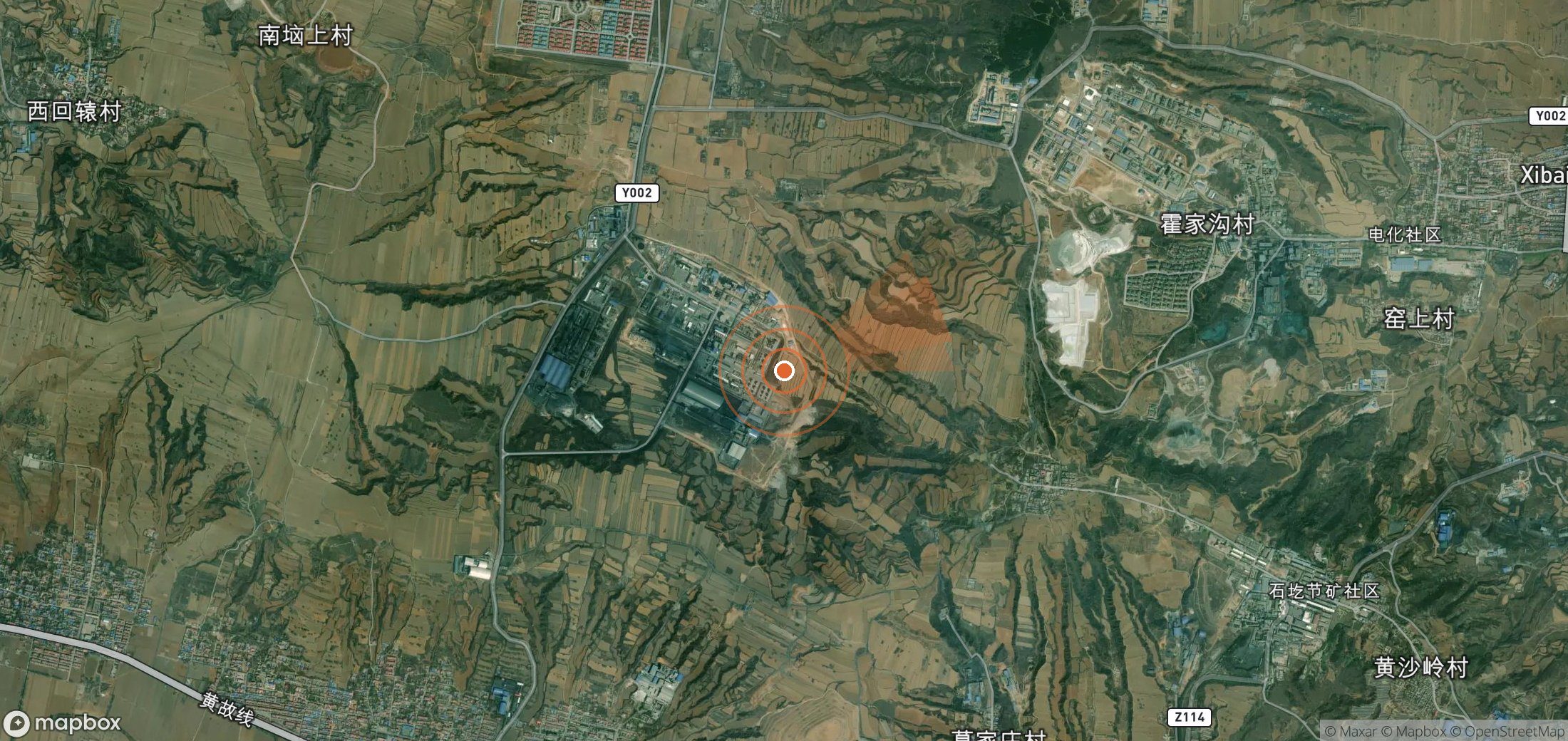 Satellite map of methane plume locations in China