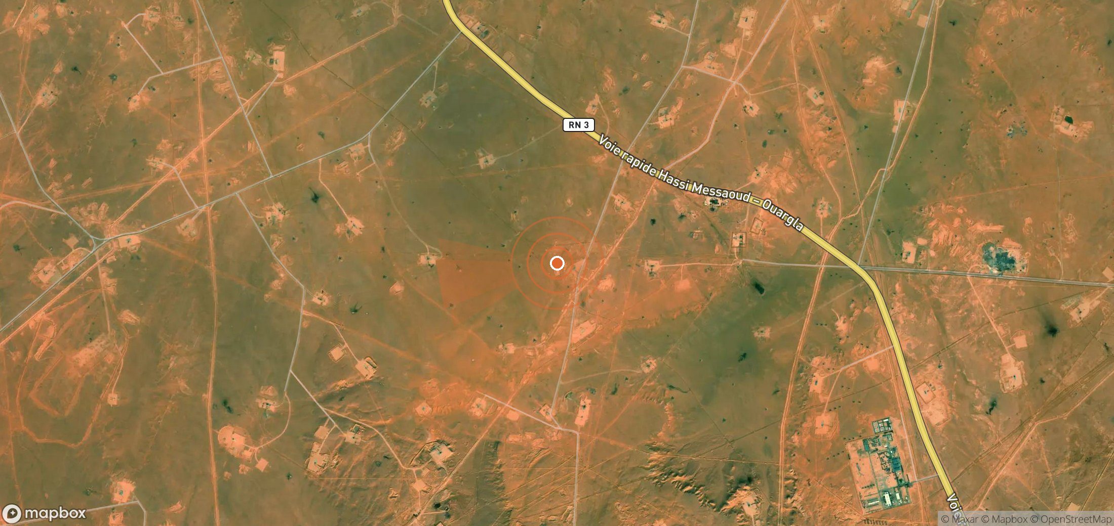 Mapa satelital de plumas de metano en Argelia