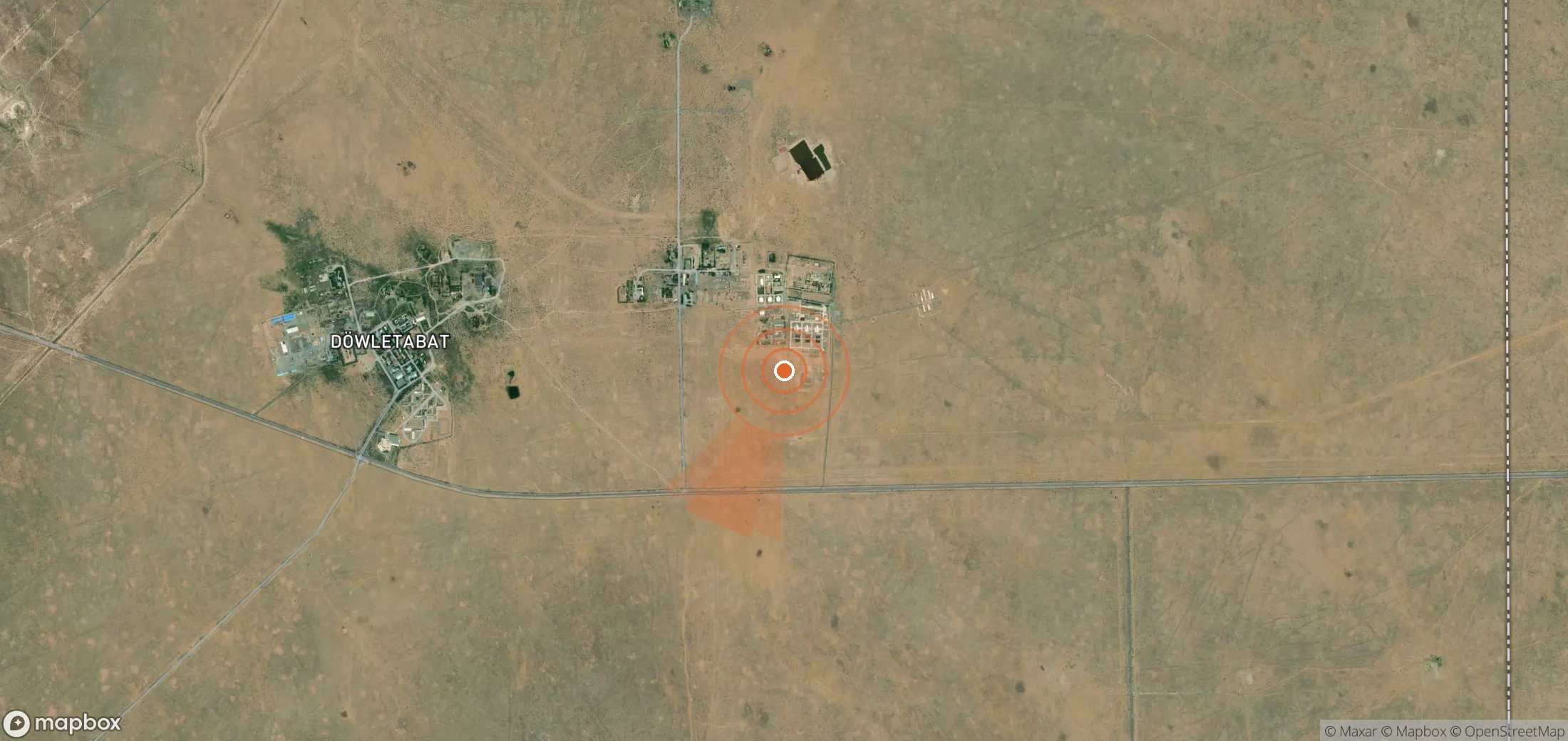 Satellite map of methane plume locations in Turkmenistan