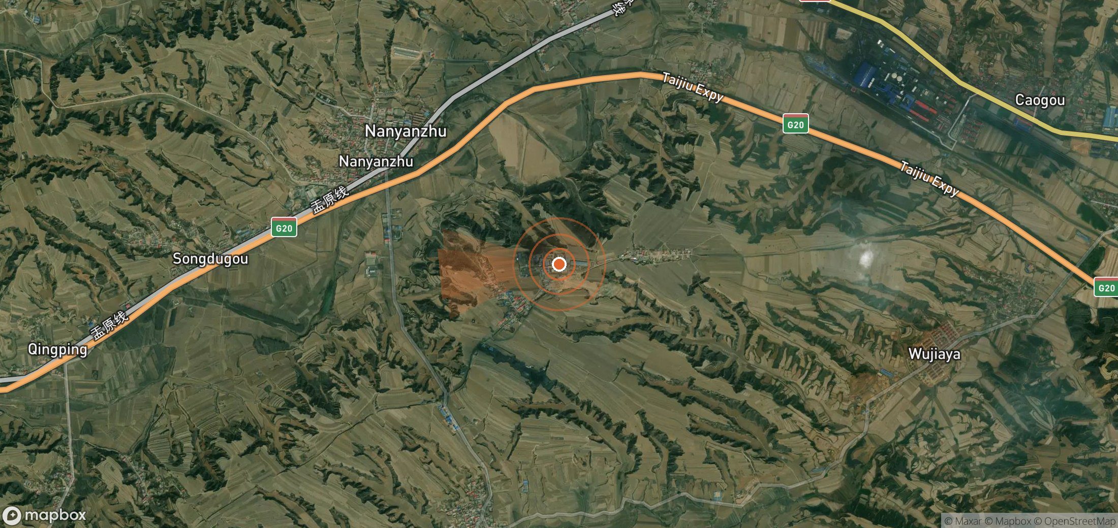 Satellite map of methane plume locations in China