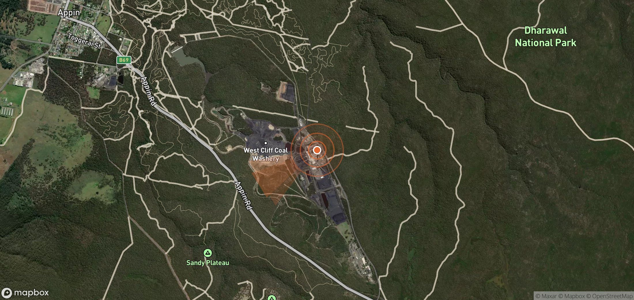 Satellite map of methane plume locations in Australia