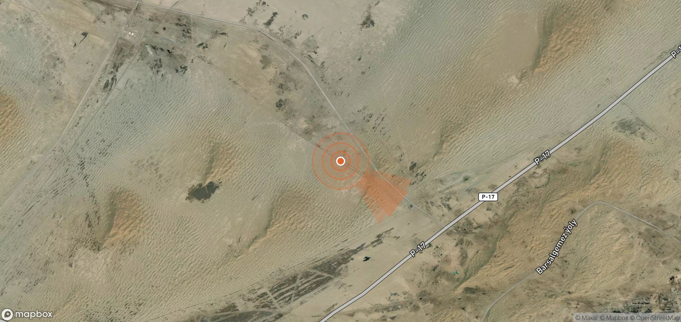 Satellite map of methane plume locations in Turkmenistan