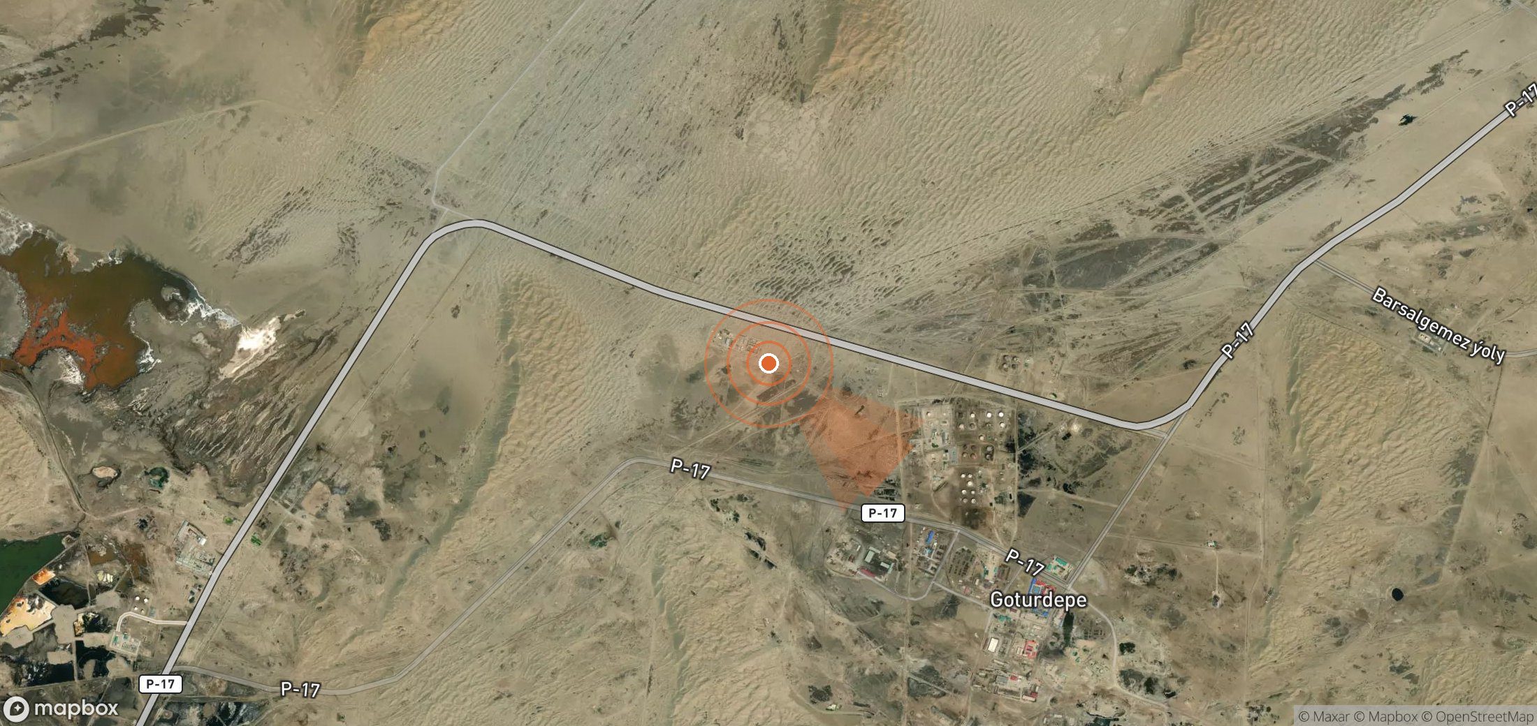 Mapa satelital de plumas de metano en Turkmenistán