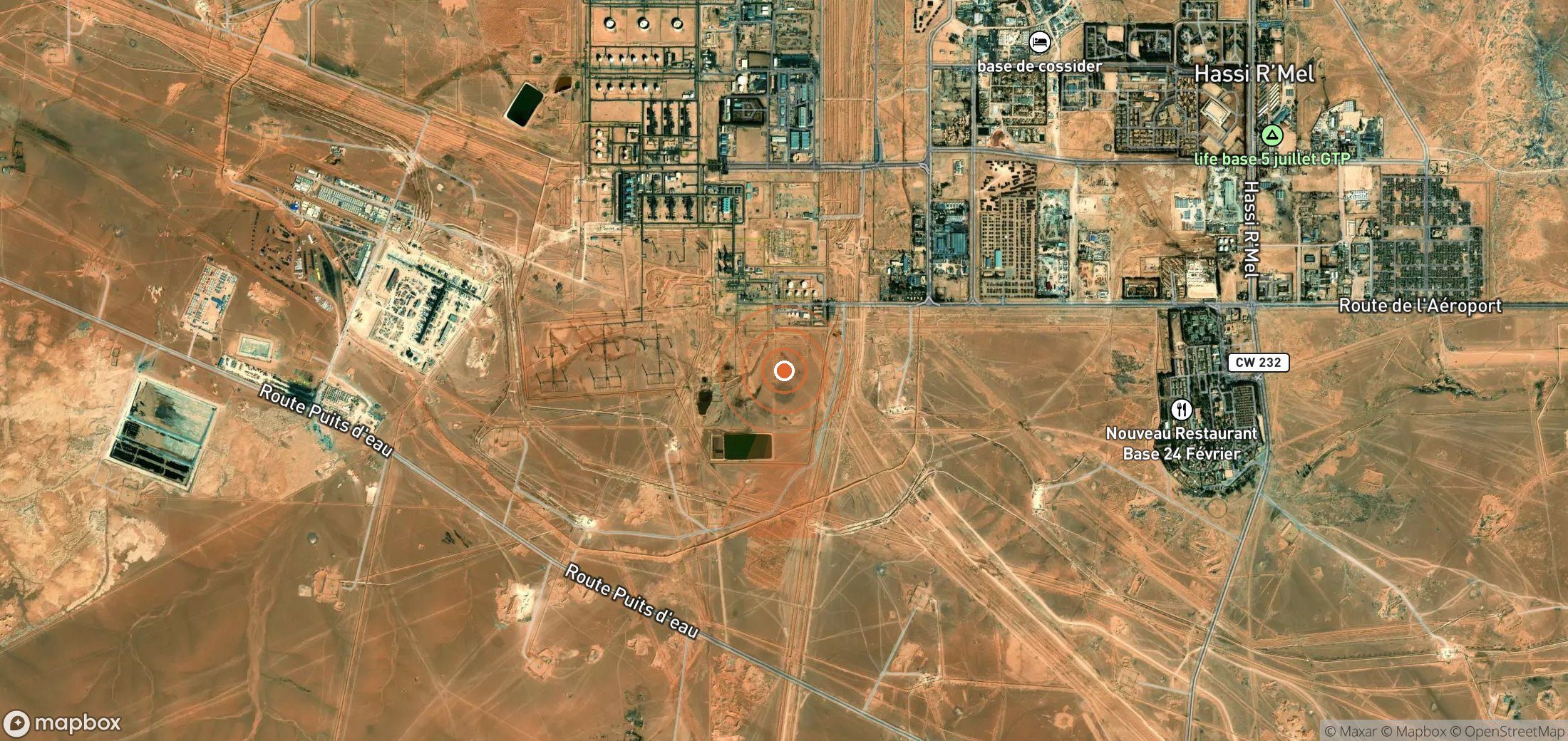 Satellite map of methane plume locations in Algeria