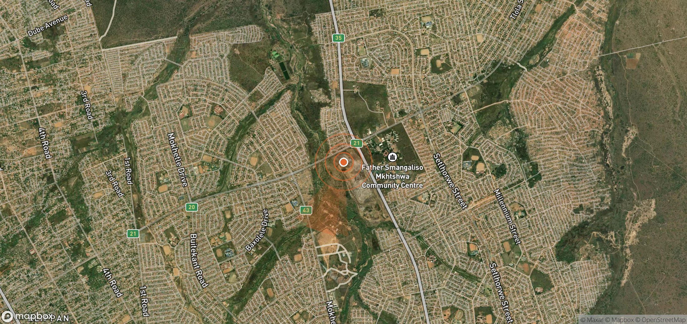 Satellite map of methane plume locations in South Africa