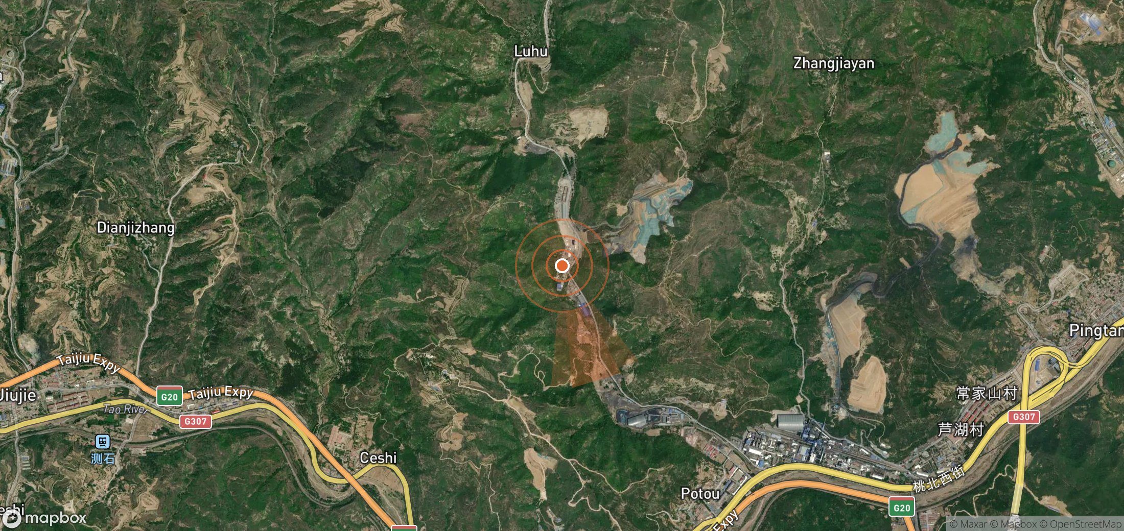 Satellite map of methane plume locations in China