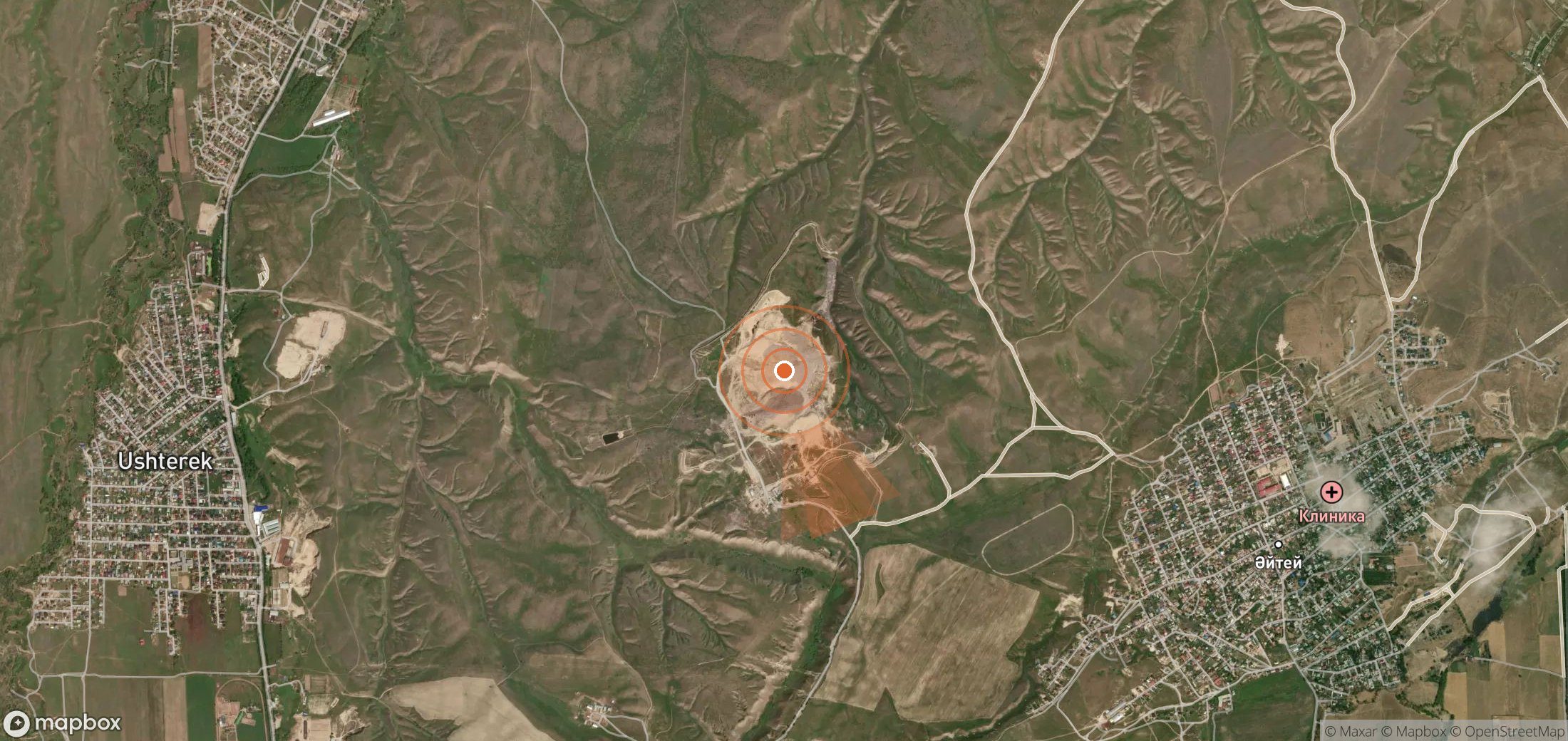 Satellite map of methane plume locations in Kazakhstan