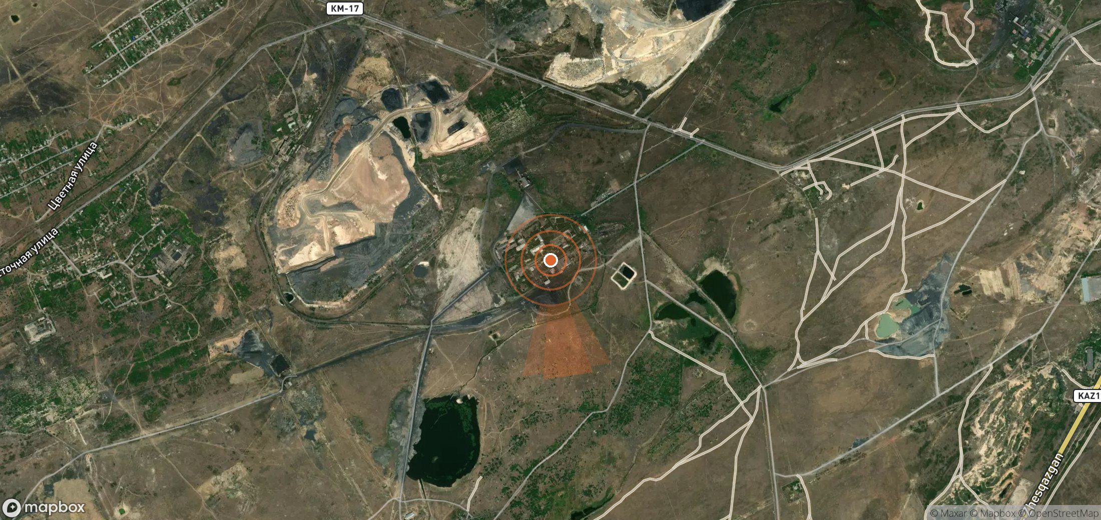 Mapa satelital de plumas de metano en Kazajistán