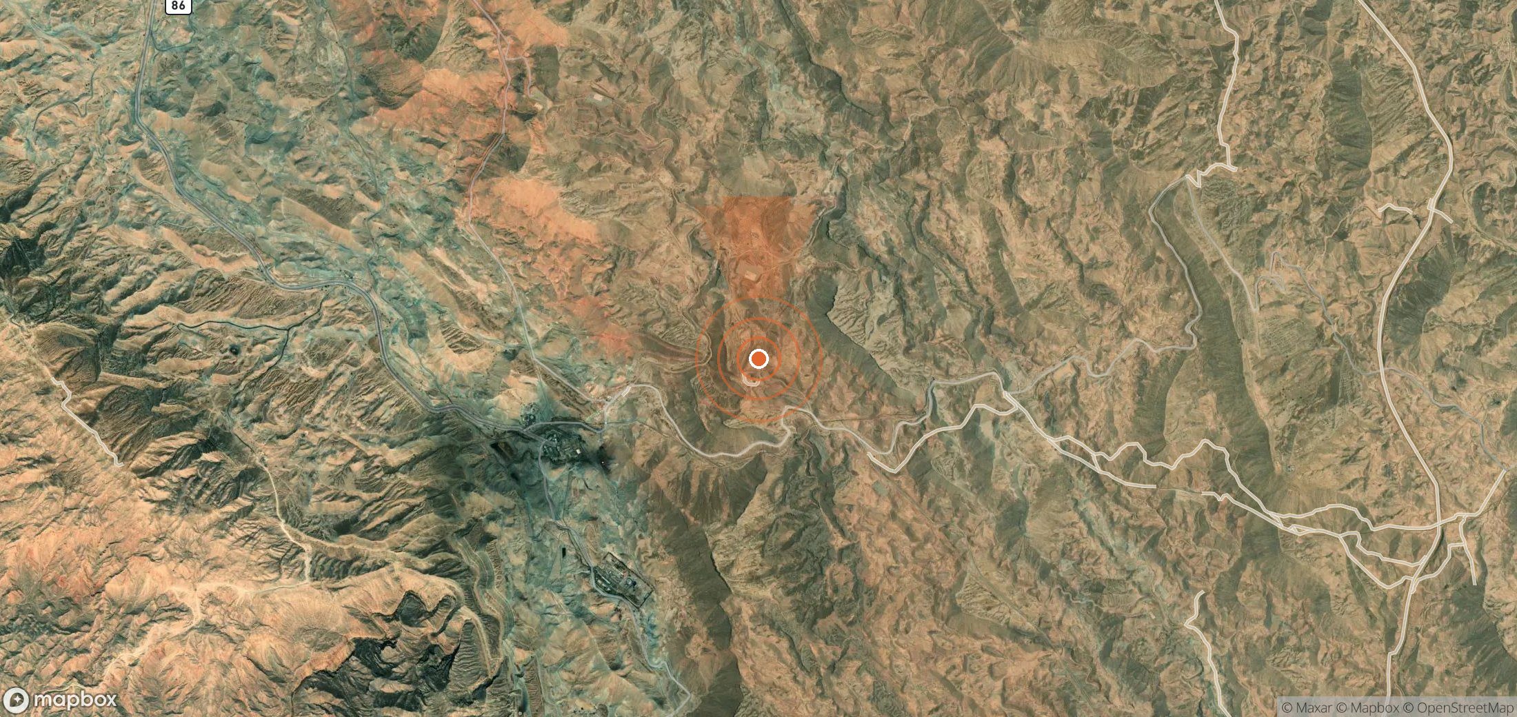 Mapa satelital de plumas de metano en Irán