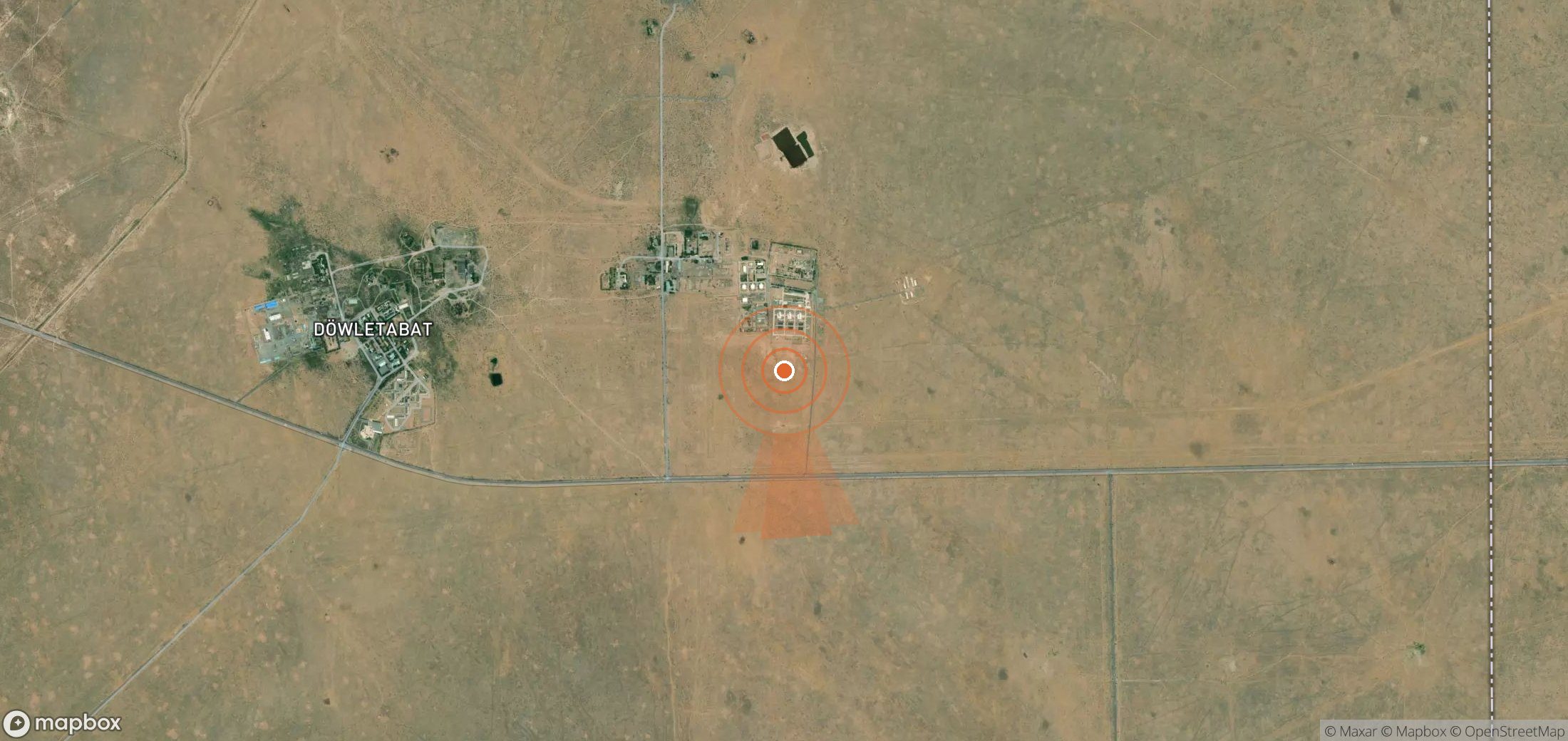 Satellite map of methane plume locations in Turkmenistan