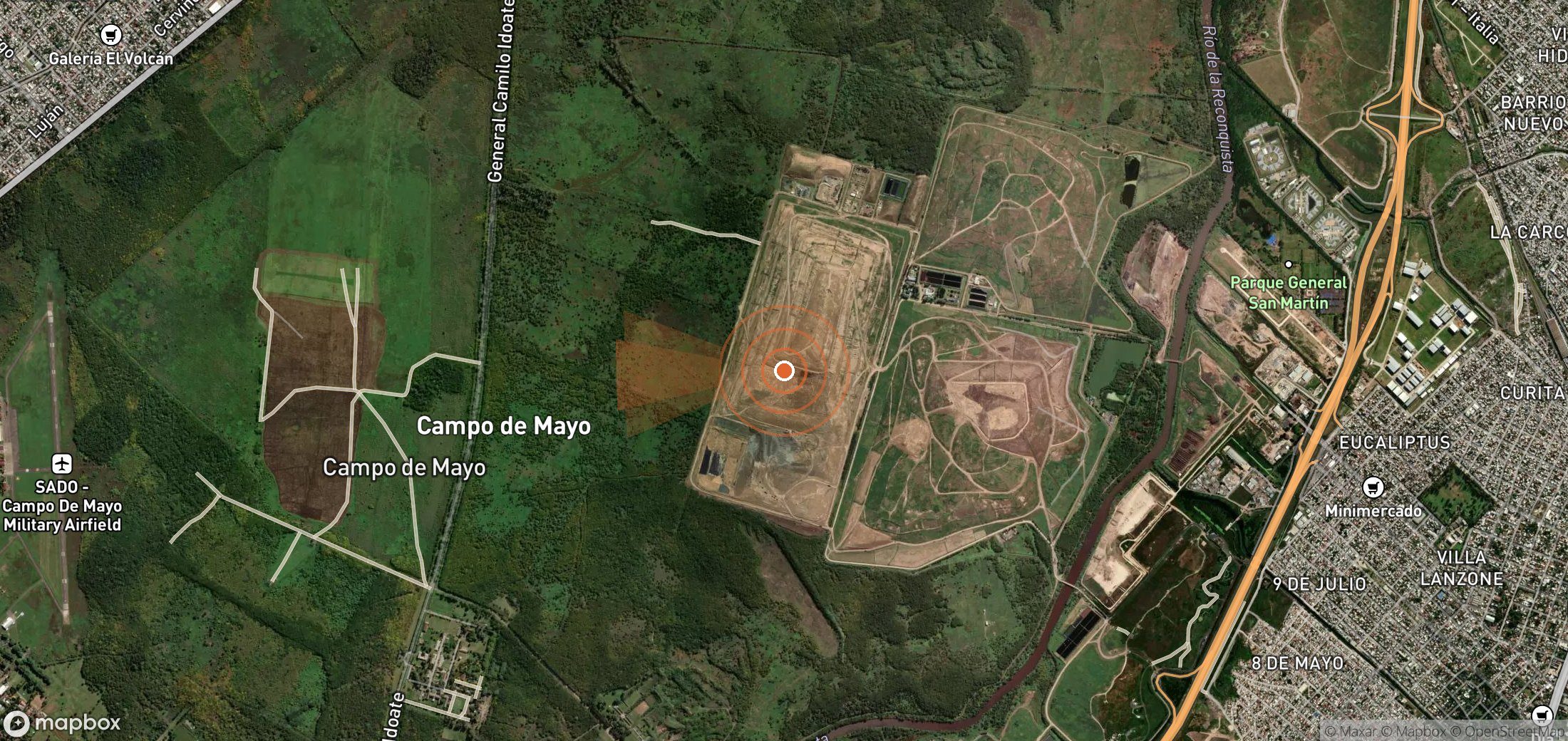 Satellite map of methane plume locations in Argentina