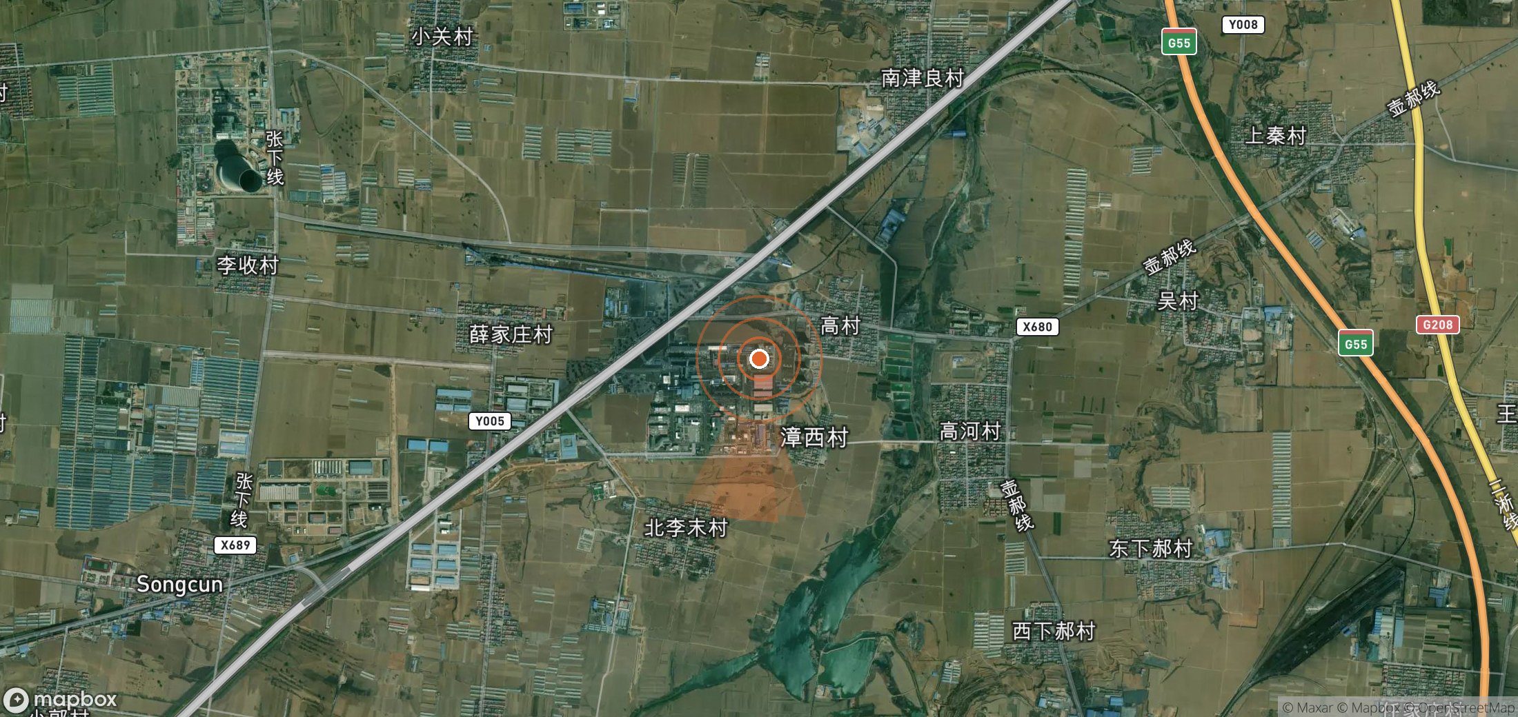 Satellite map of methane plume locations in China