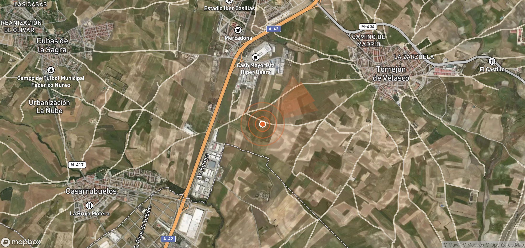 Satellite map of methane plume locations in Spain