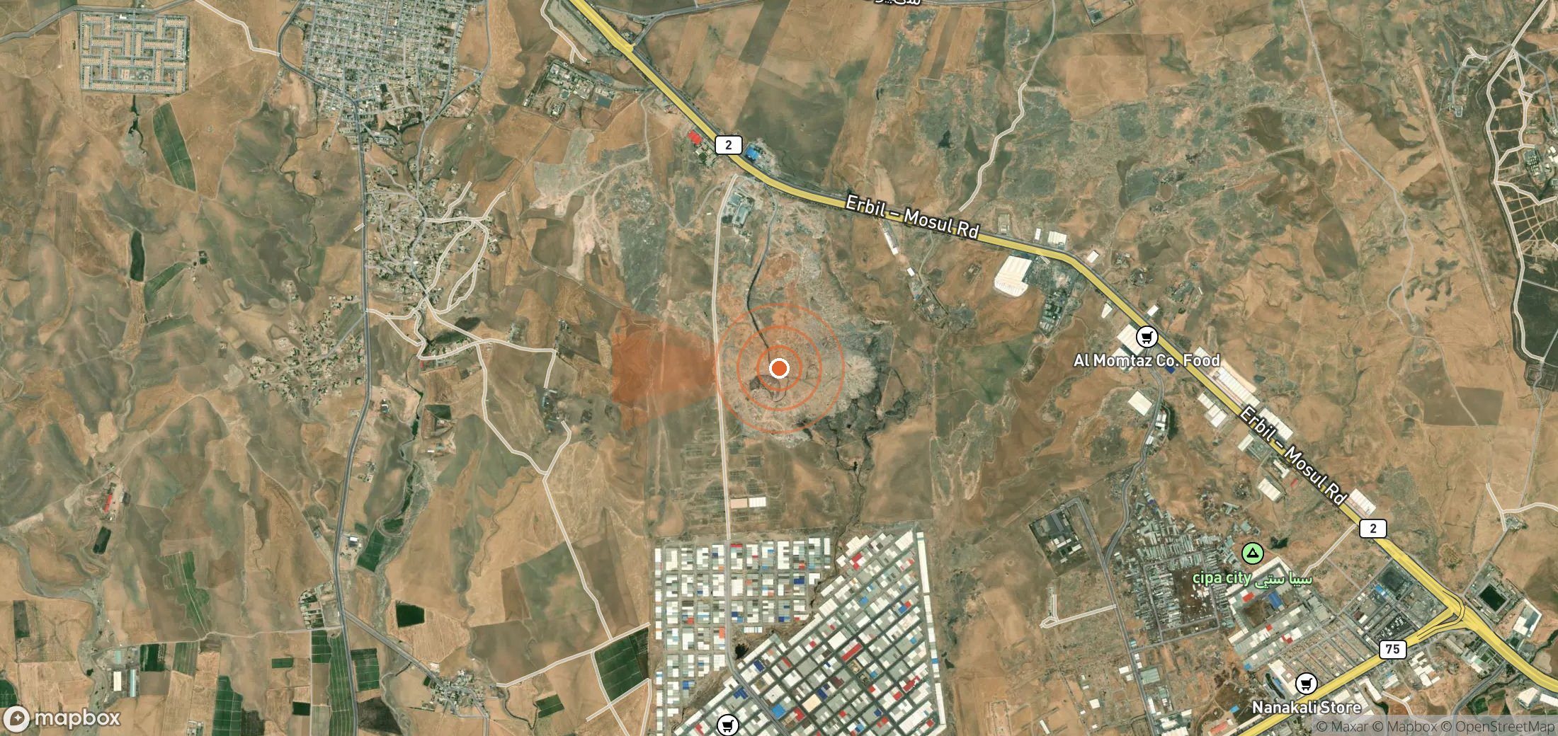 Mapa satelital de plumas de metano en Irak