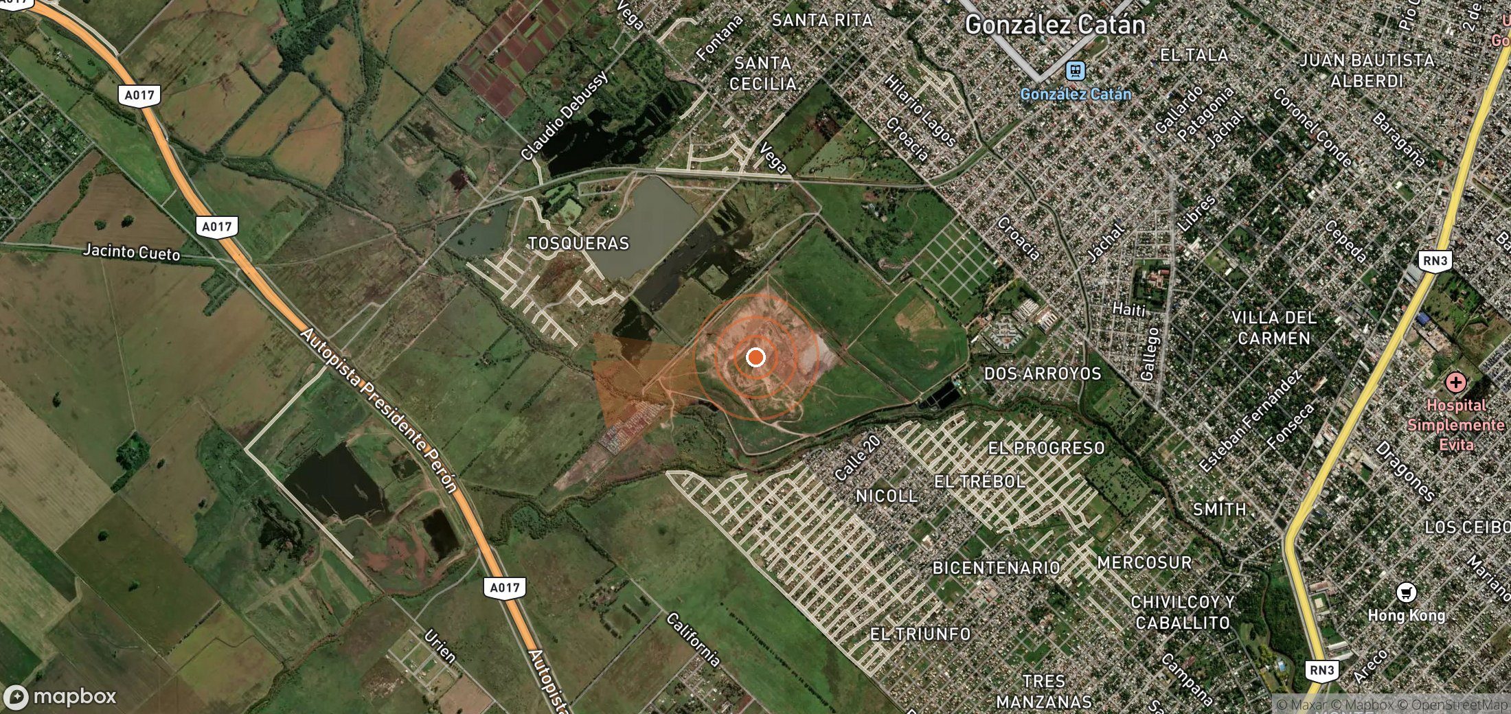 Satellite map of methane plume locations in Argentina