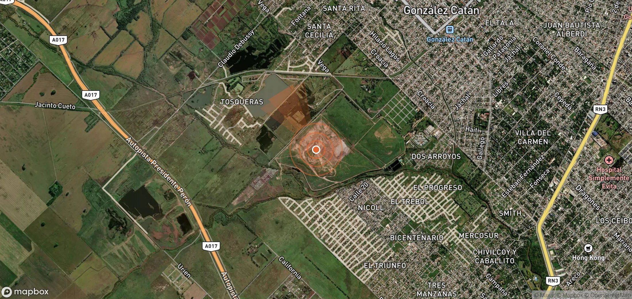 Mapa satelital de plumas de metano en Argentina