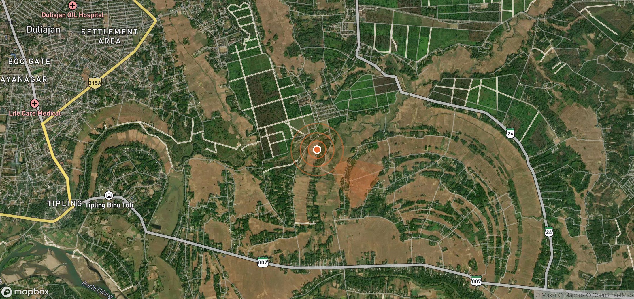 Satellite map of methane plume locations in India