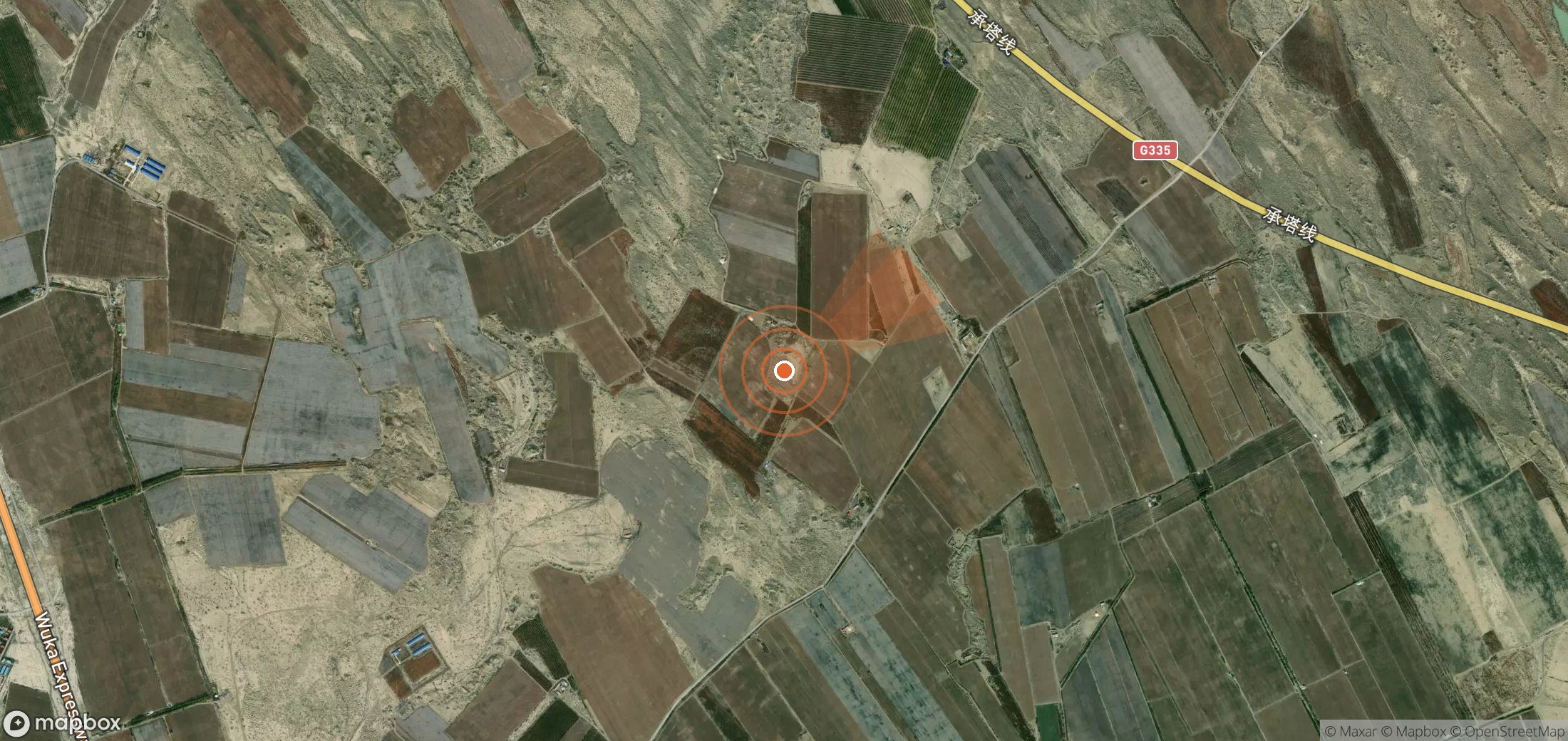 Satellite map of methane plume locations in China