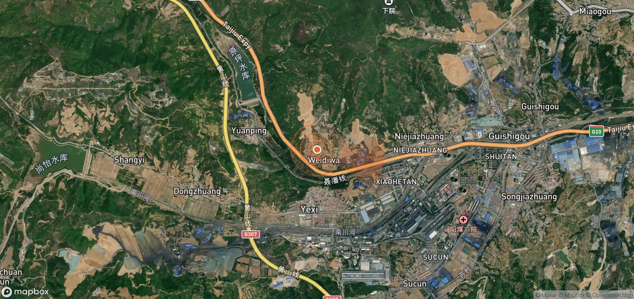 Satellite map of methane plume locations in China