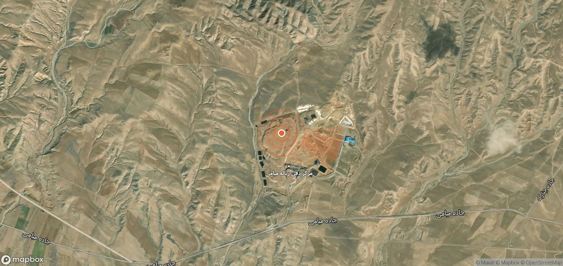 Satellite map of methane plume locations in Iran