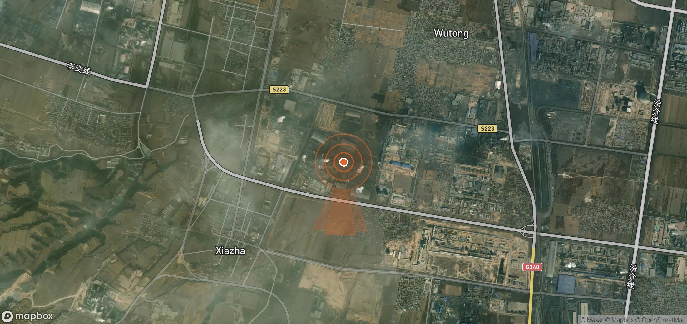 Satellite map of methane plume locations in China