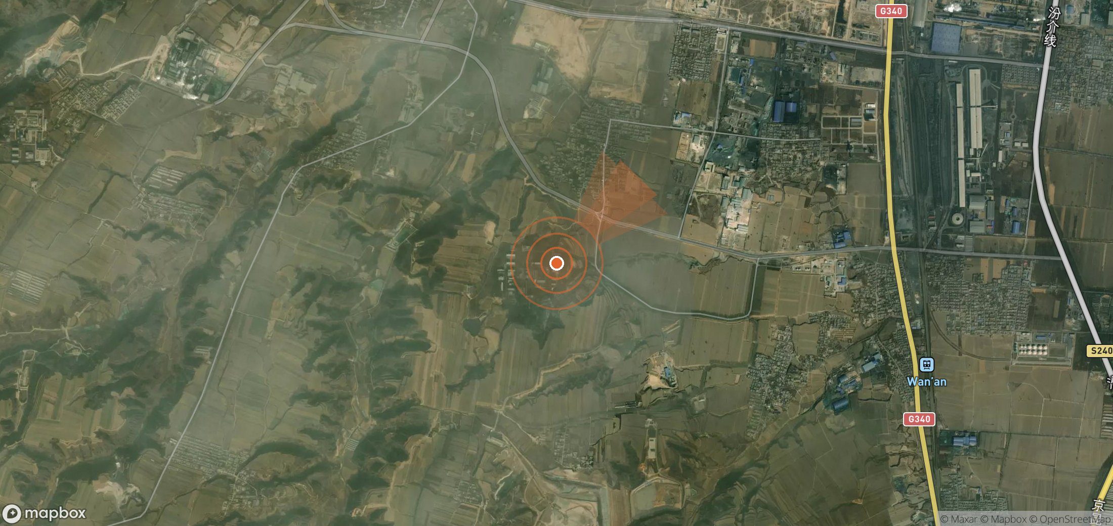 Satellite map of methane plume locations in China