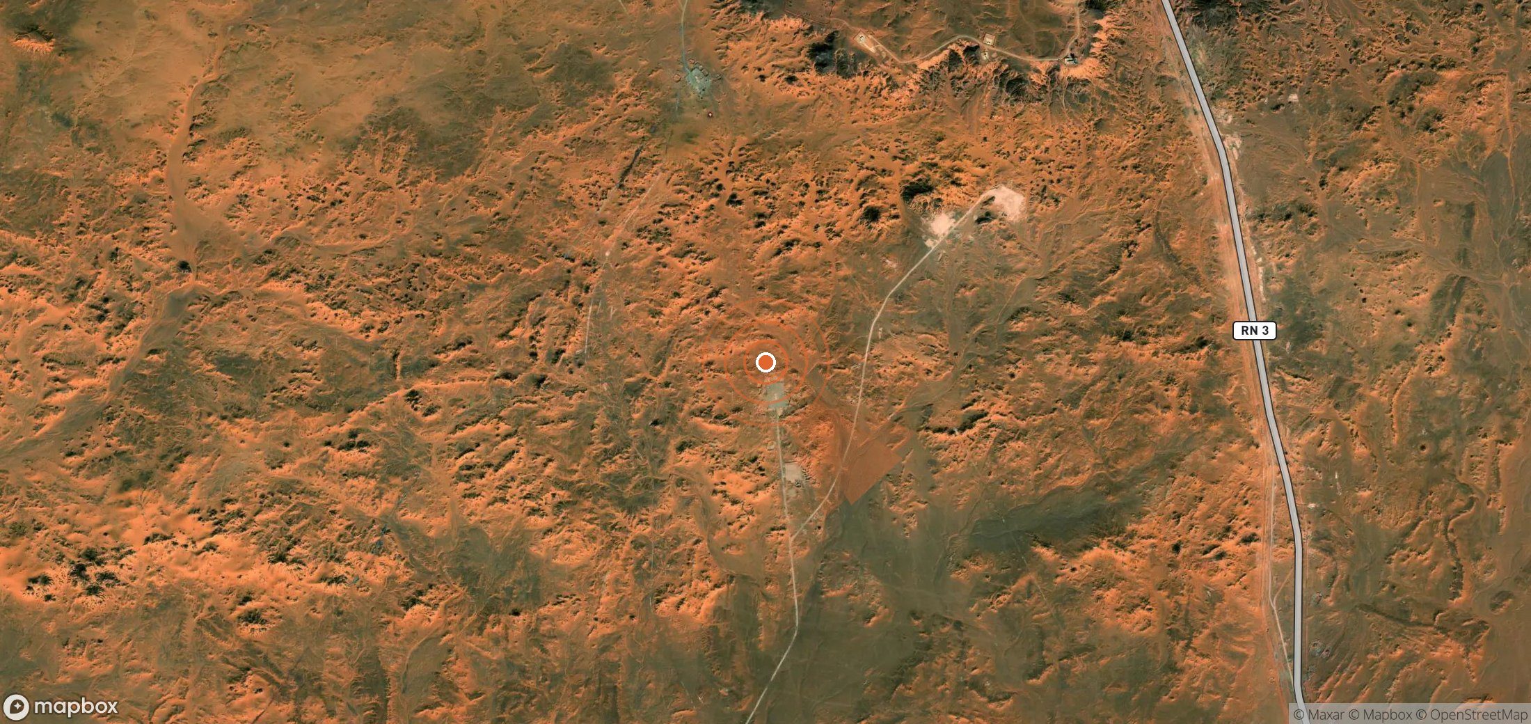 Mapa satelital de plumas de metano en Argelia