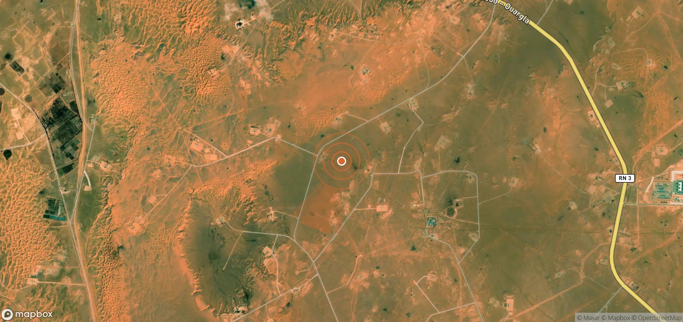 Satellite map of methane plume locations in Algeria