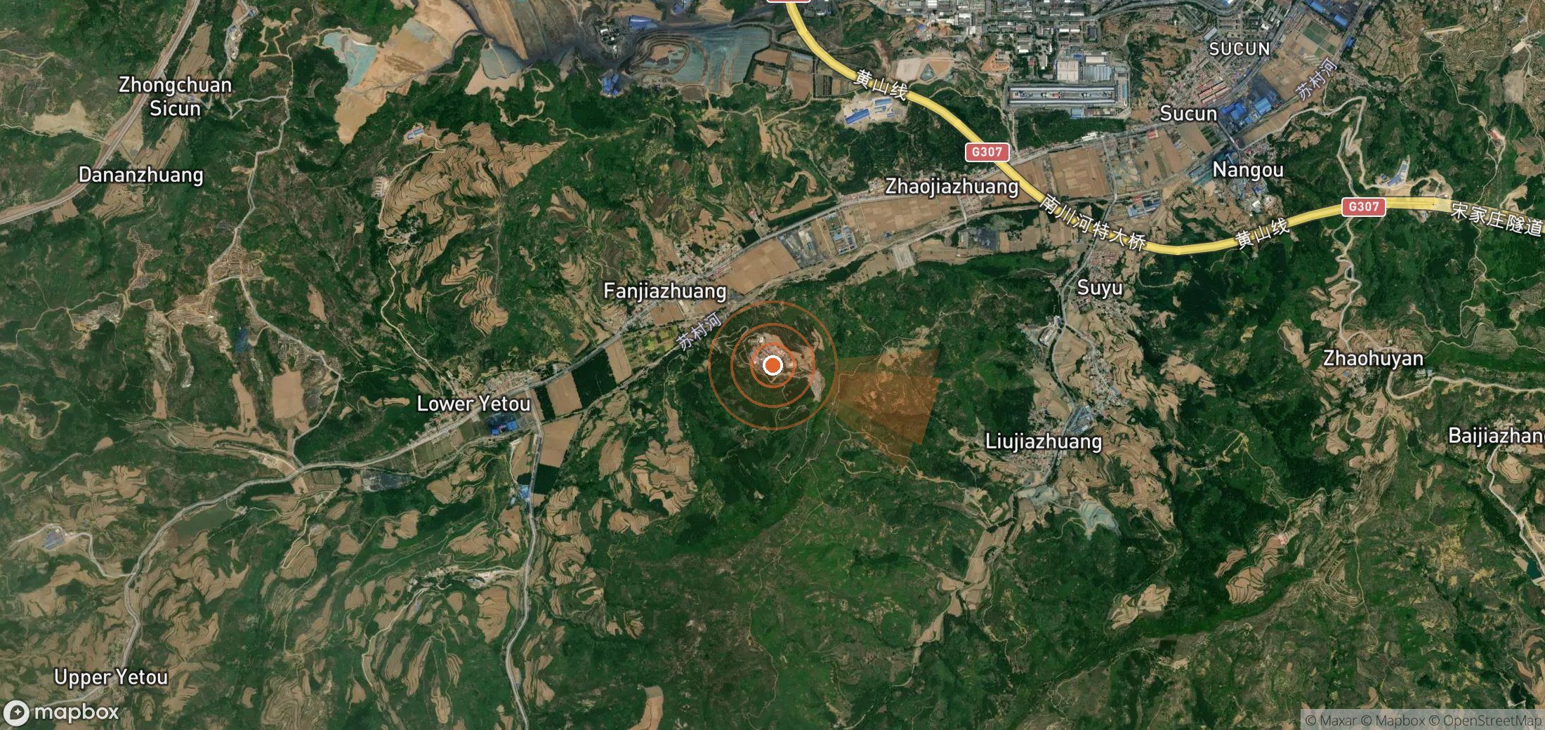 Satellite map of methane plume locations in China