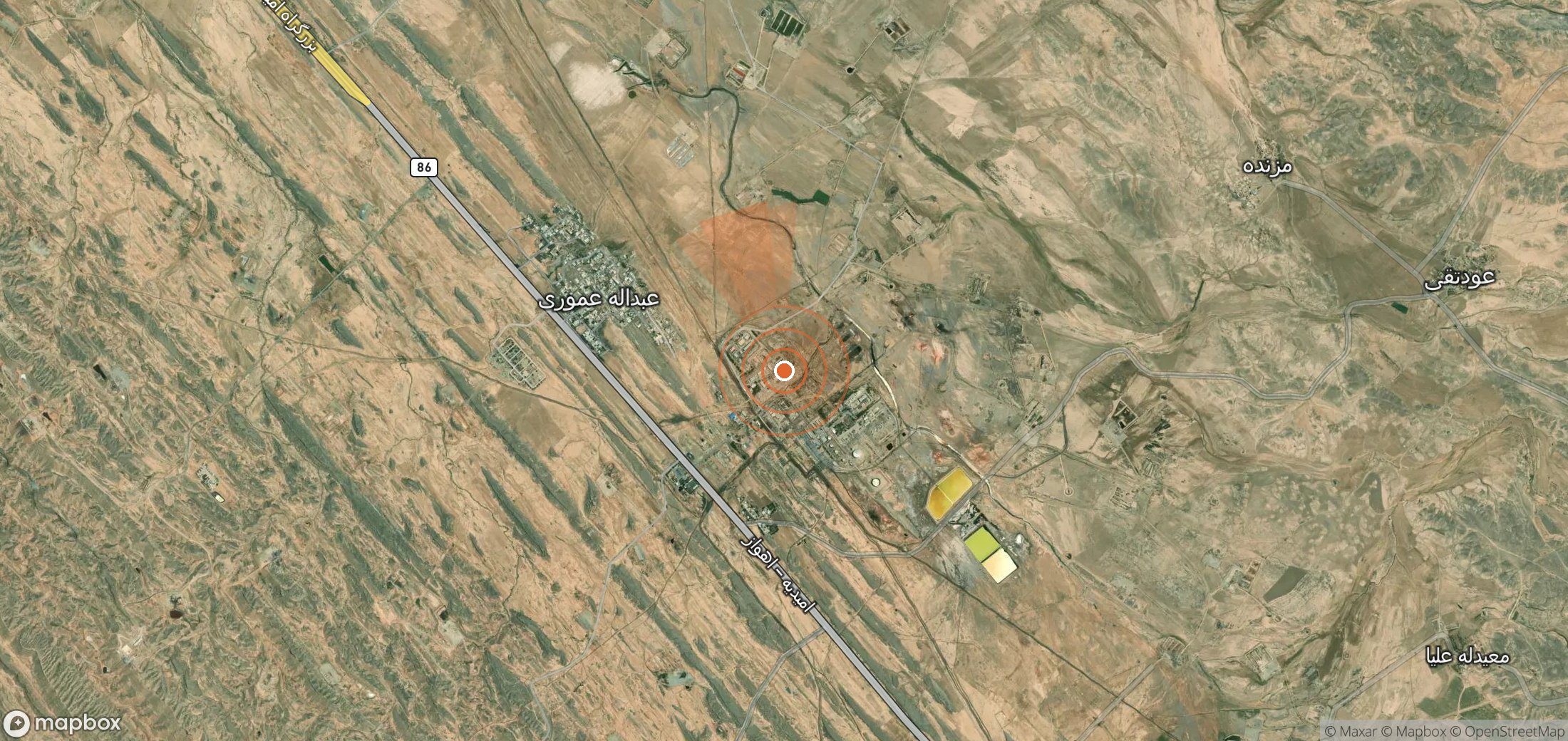 Mapa satelital de plumas de metano en Irán