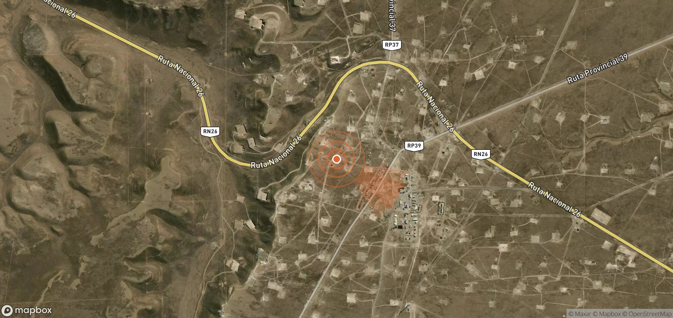 Satellite map of methane plume locations in Argentina