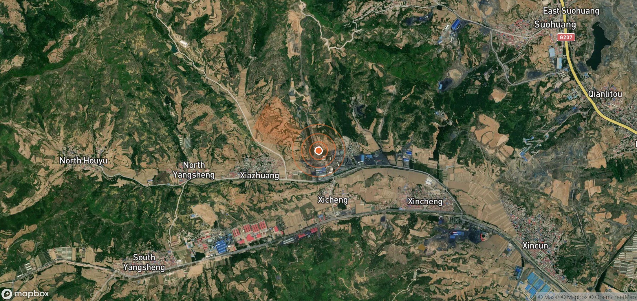 Satellite map of methane plume locations in China
