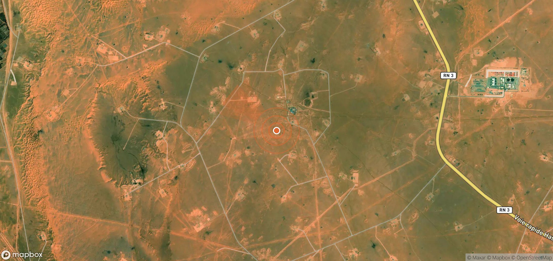 Mapa satelital de plumas de metano en Argelia