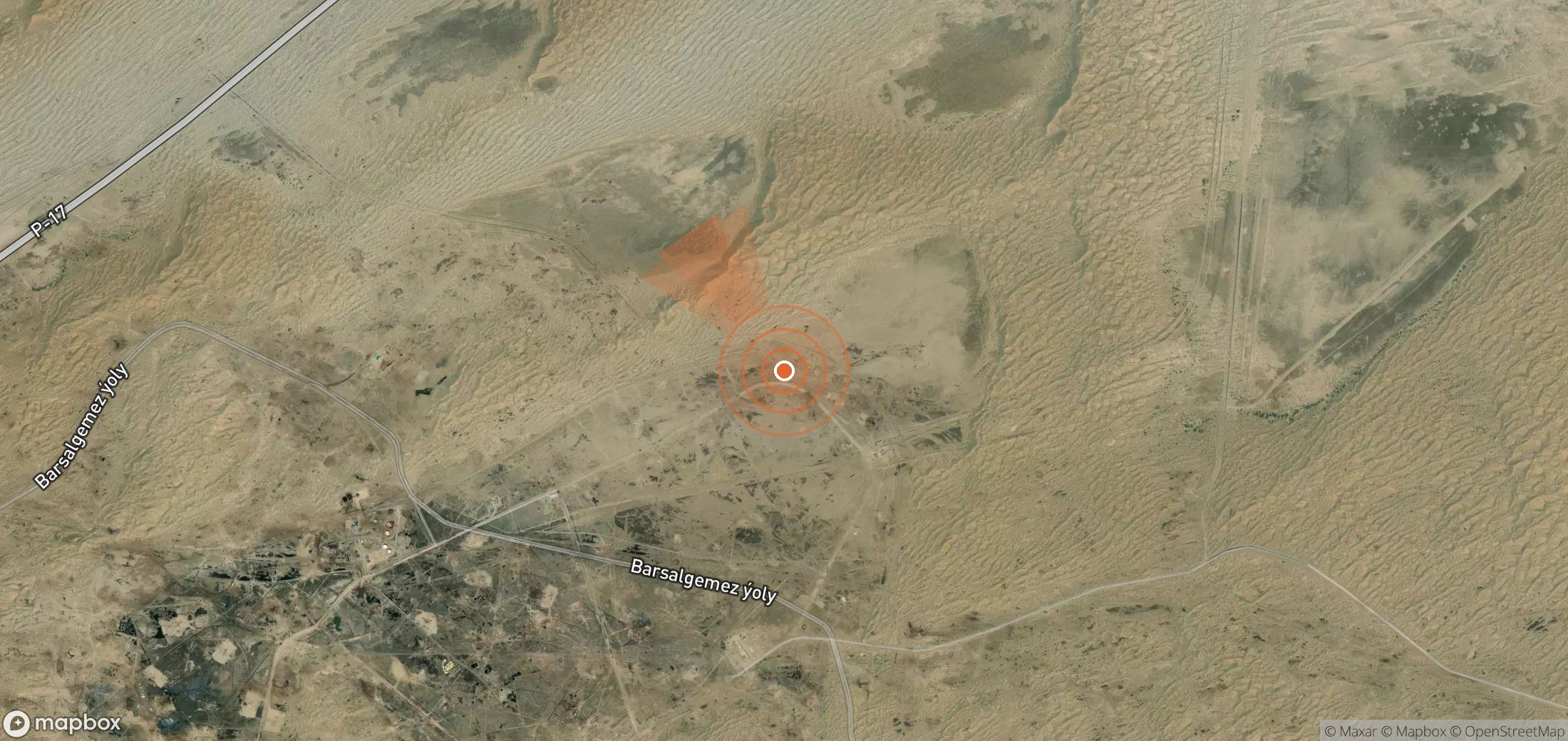 Satellite map of methane plume locations in Turkmenistan