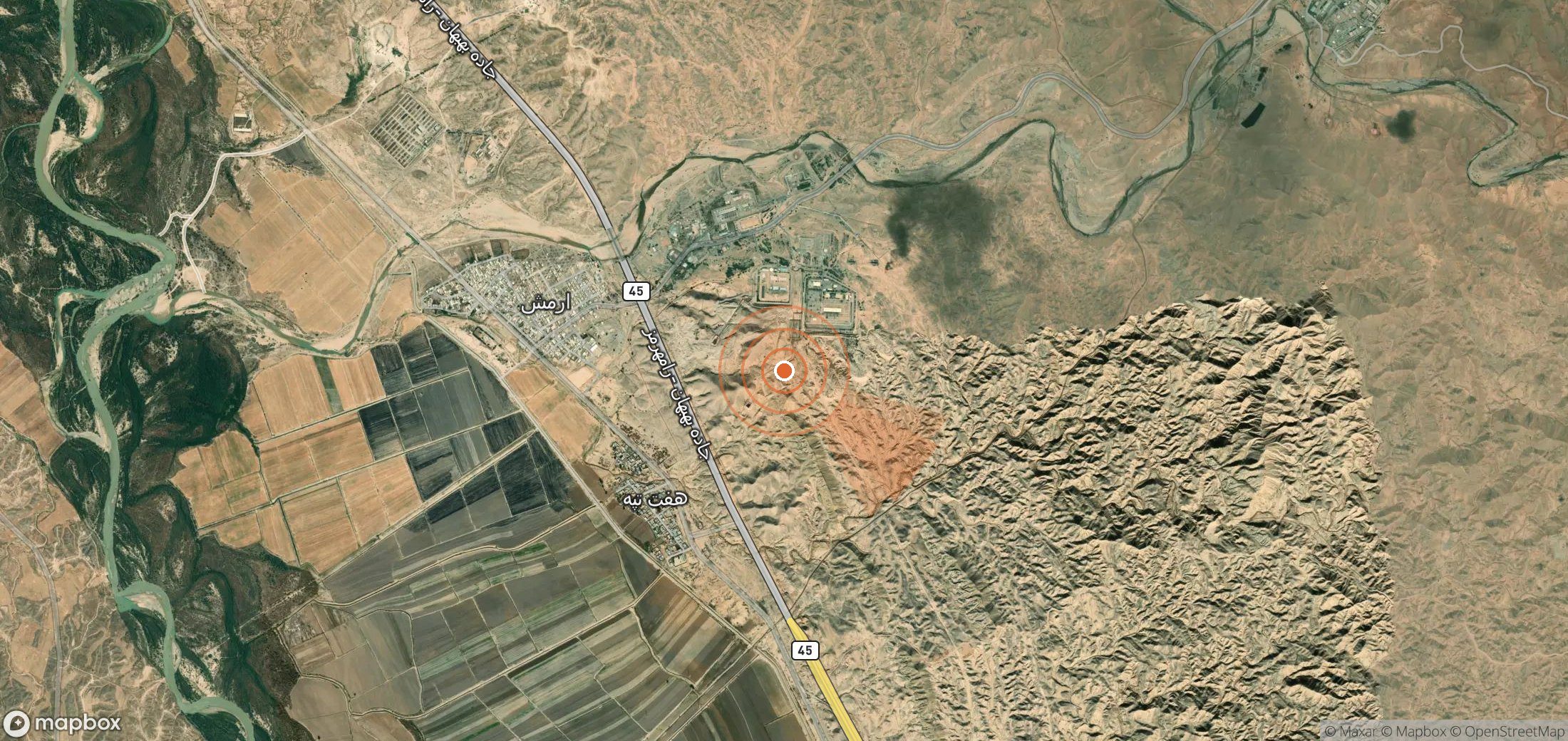 Satellite map of methane plume locations in Iran