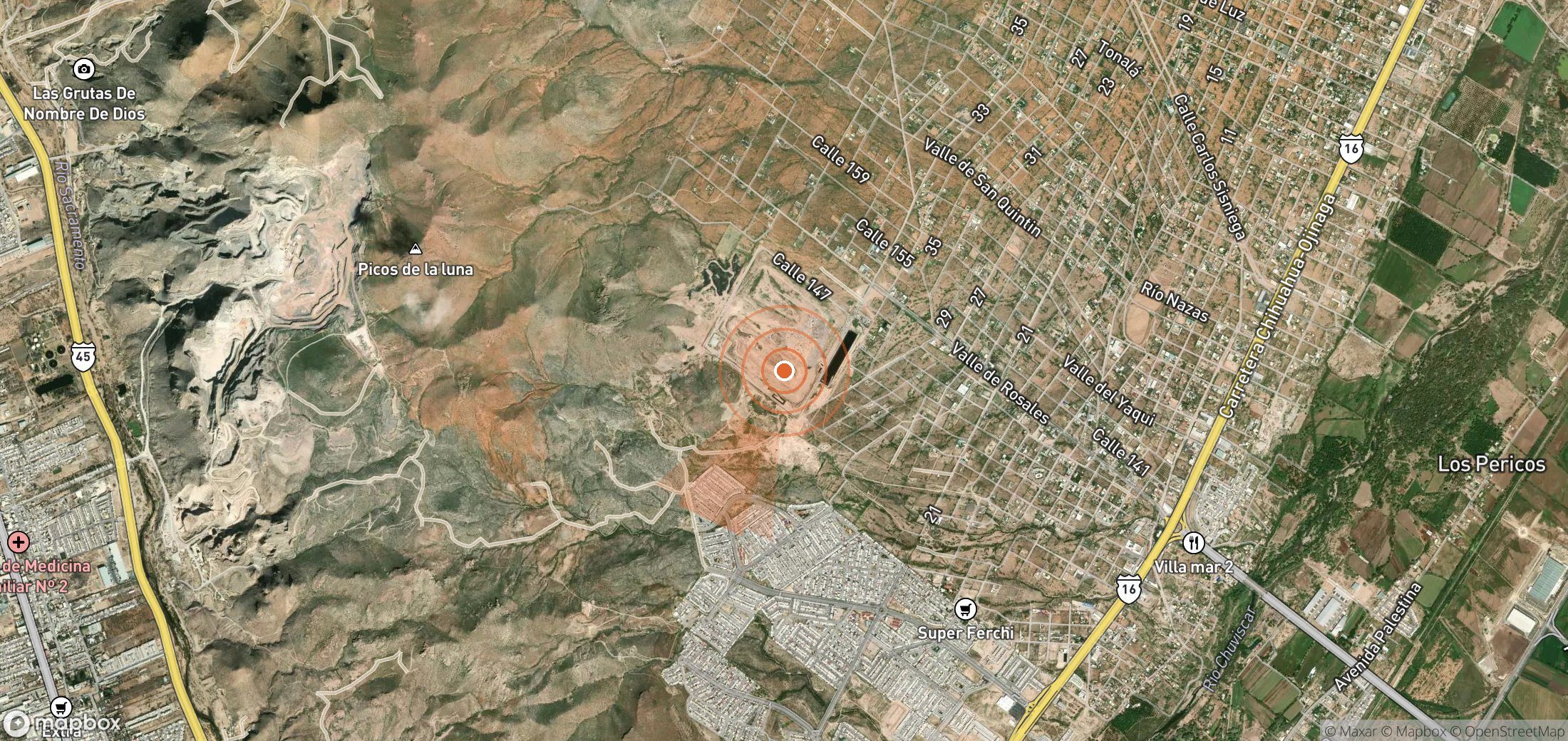 Satellite map of methane plume locations in Mexico