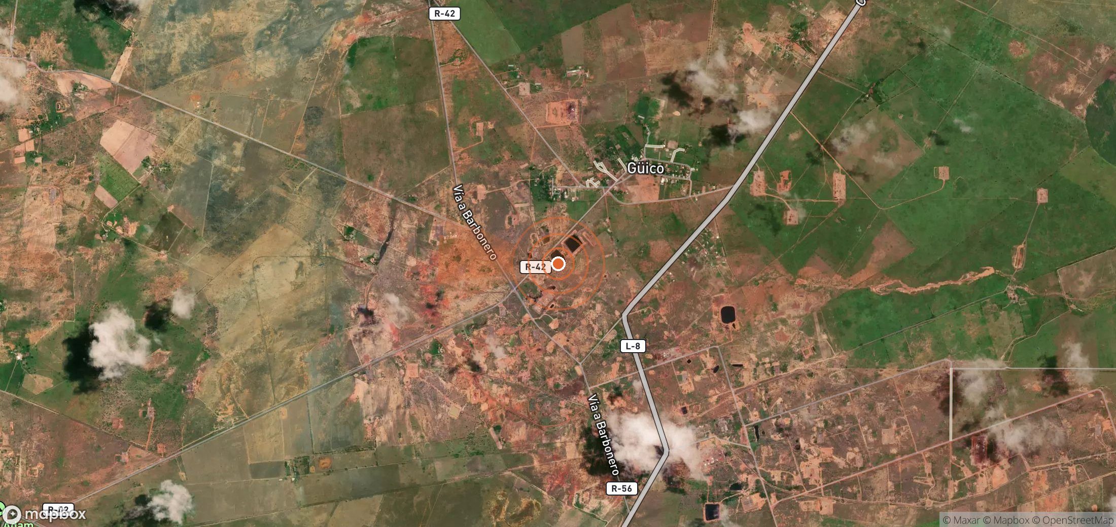 Satellite map of methane plume locations in Venezuela