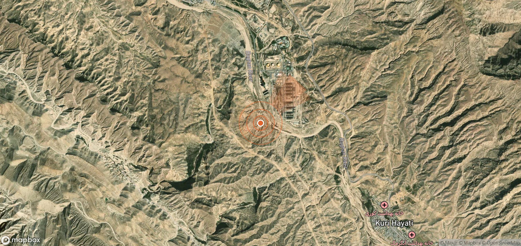 Satellite map of methane plume locations in Iran