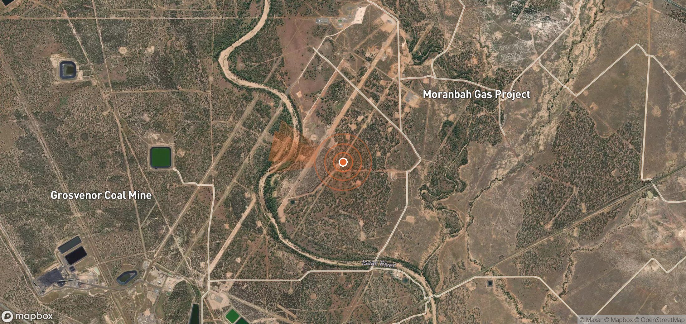 Satellite map of methane plume locations in Australia