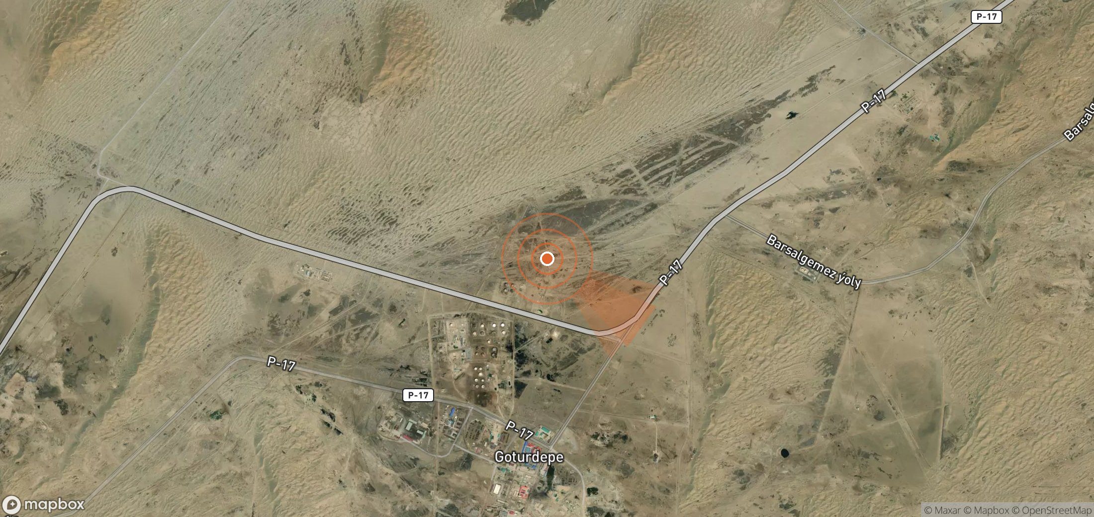 Mapa satelital de plumas de metano en Turkmenistán