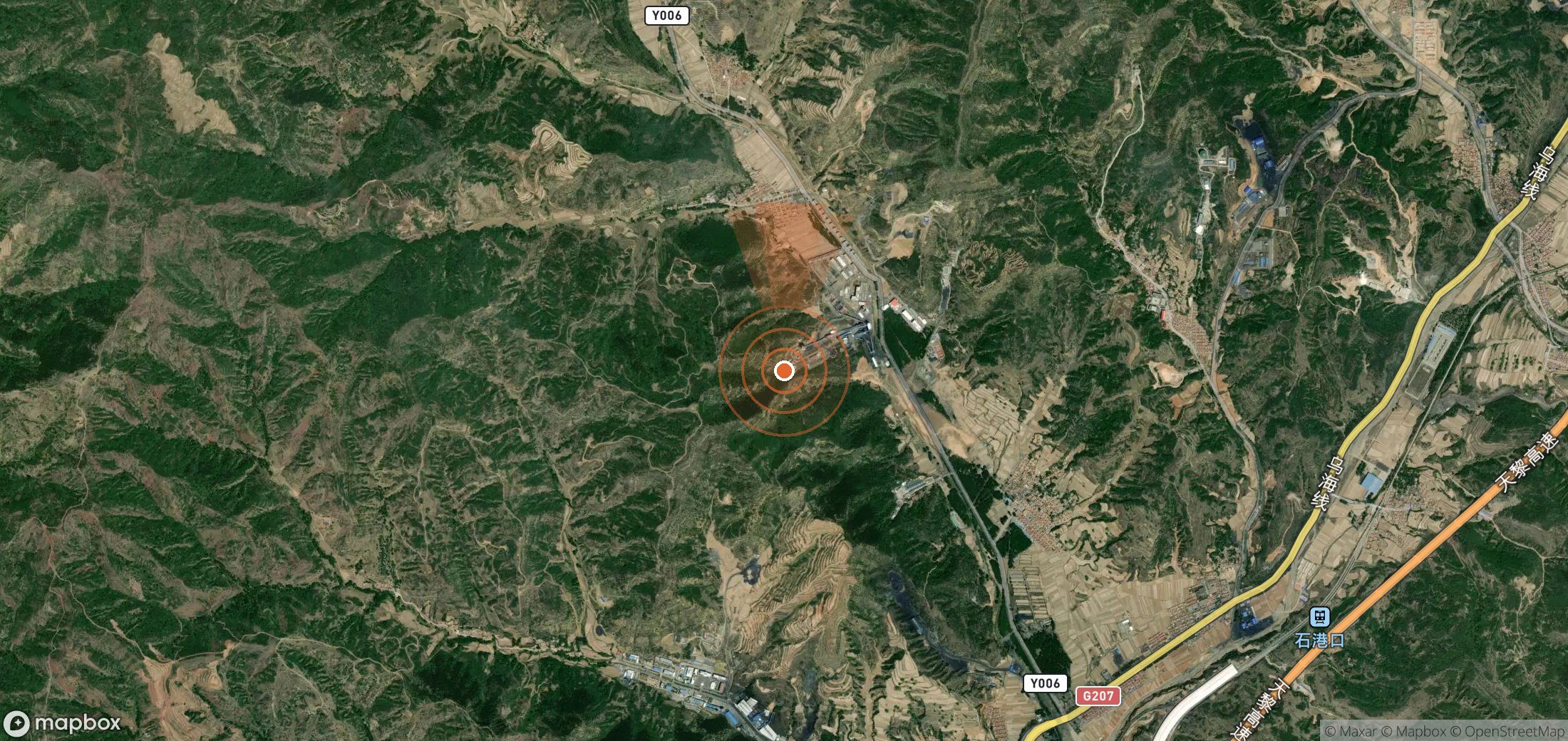 Satellite map of methane plume locations in China