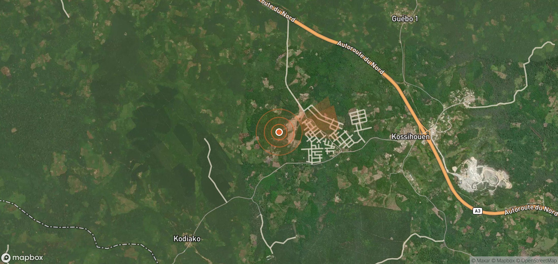 Satellite map of methane plume locations in Côte d'Ivoire
