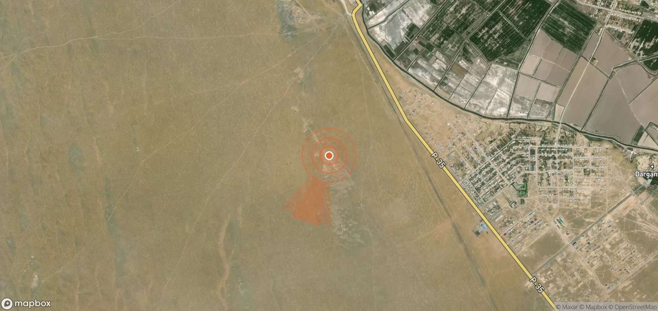 Satellite map of methane plume locations in Turkmenistan