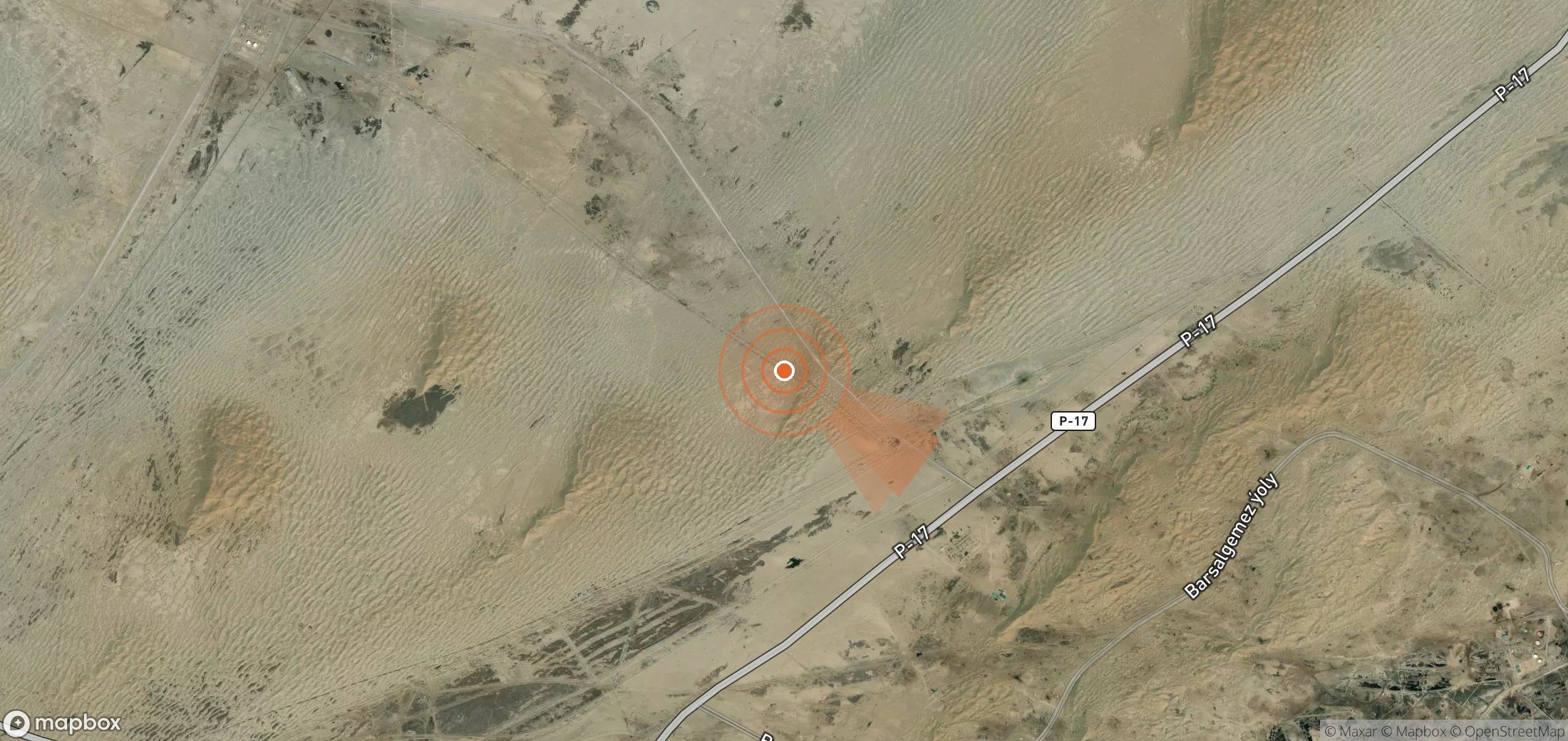 Satellite map of methane plume locations in Turkmenistan