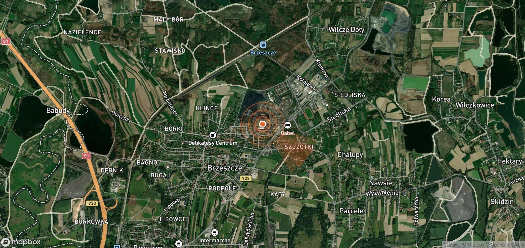Satellite map of methane plume locations in Poland