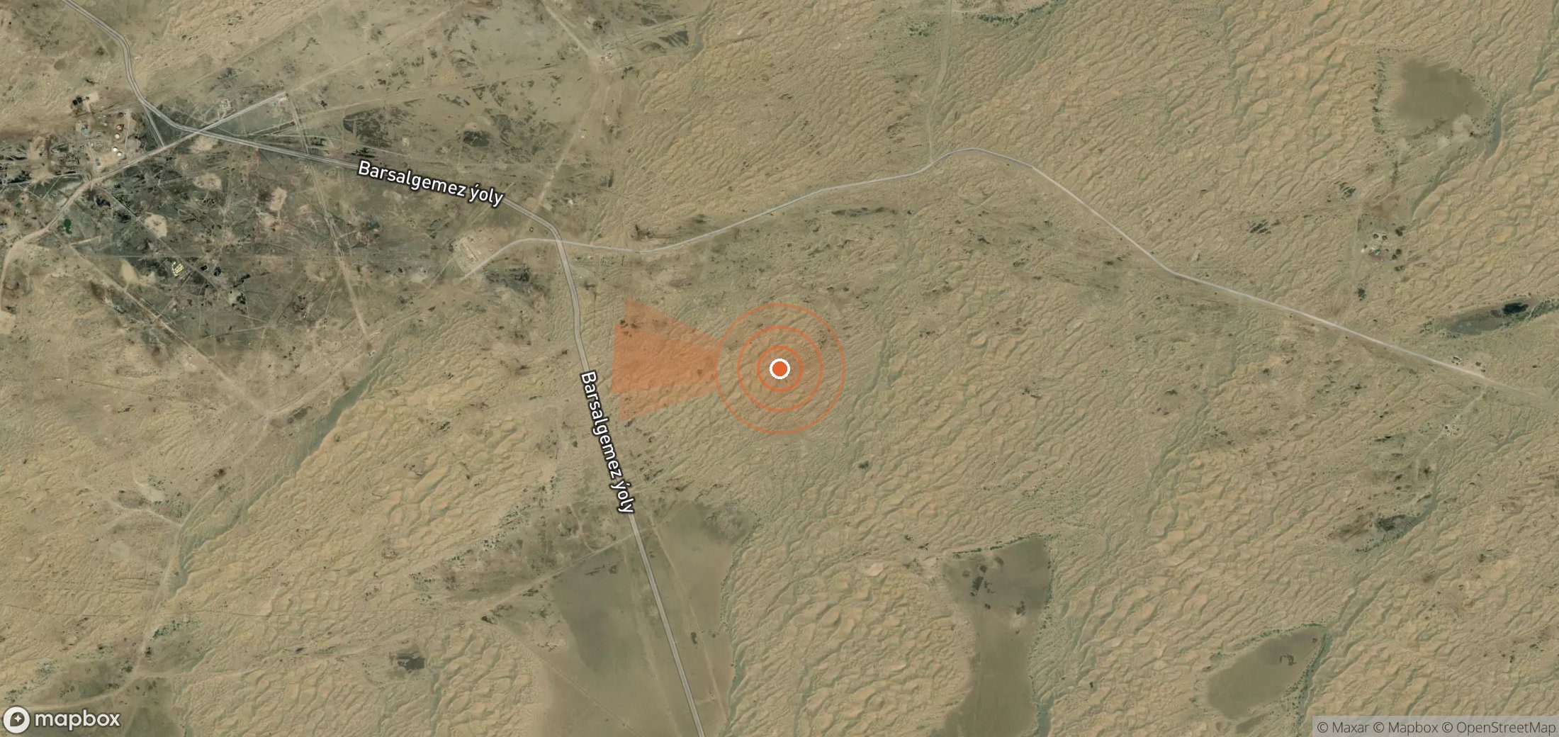 Satellite map of methane plume locations in Turkmenistan