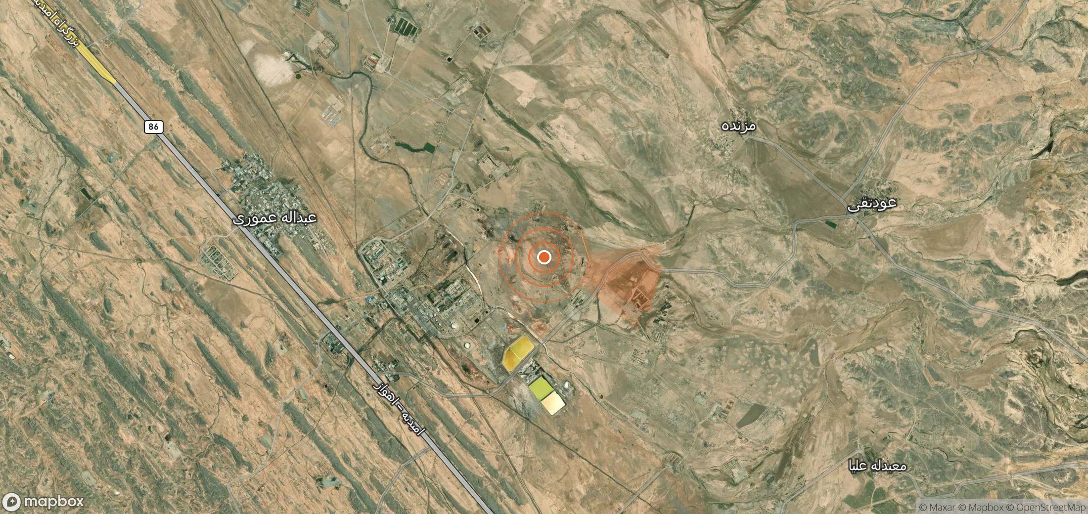 Satellite map of methane plume locations in Iran