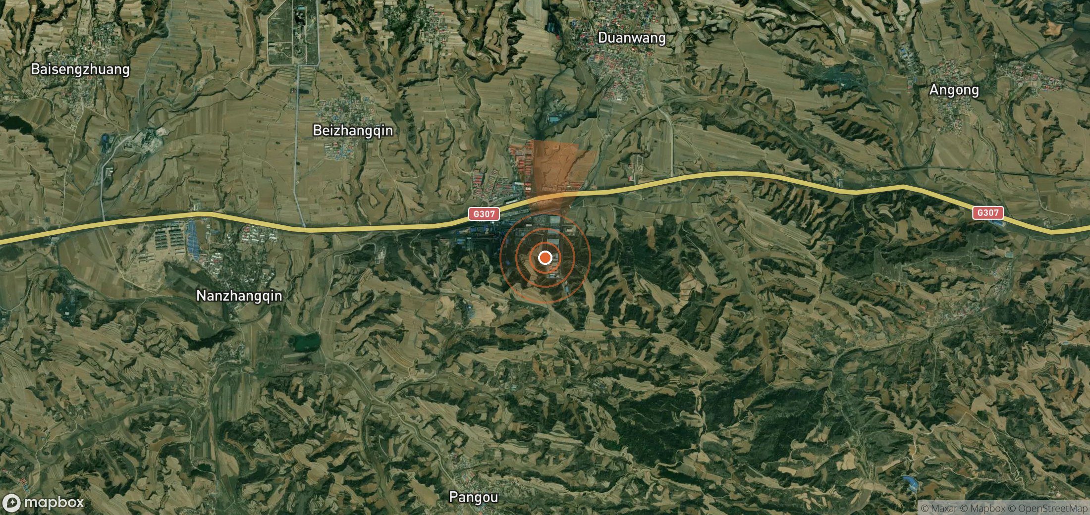 Mapa satelital de plumas de metano en China