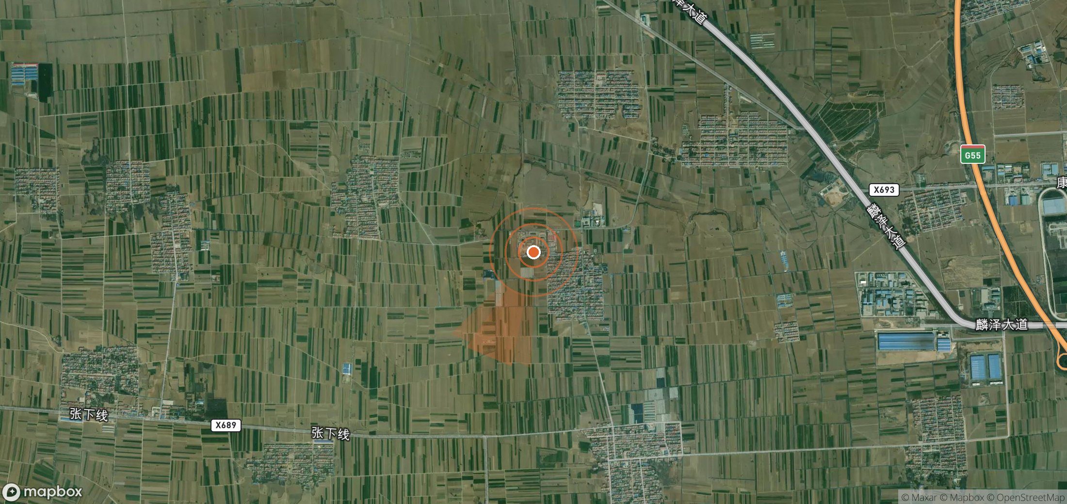 Mapa satelital de plumas de metano en China