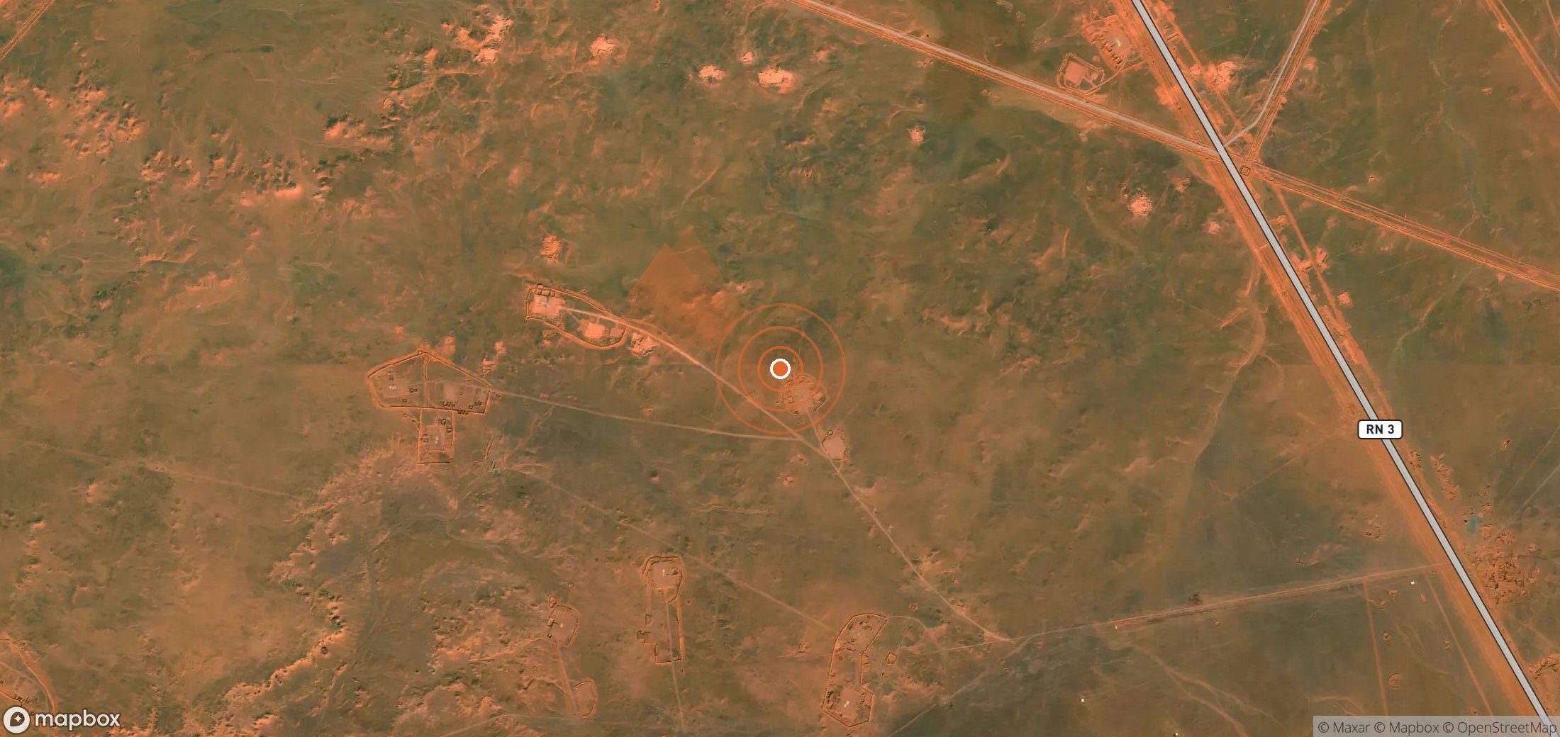 Satellite map of methane plume locations in Algeria